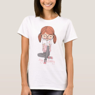 Vrouwen cartoon-meisje-illustratie- t-shirt