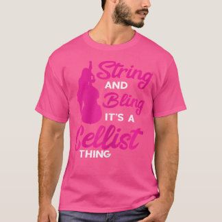 Vrouwen Cello Speler String Bling Musical Instrume T-shirt
