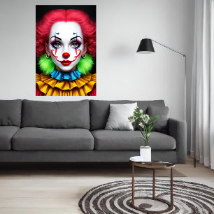 Vrouwen clown rood groen haar rode neus AI Art Poster
