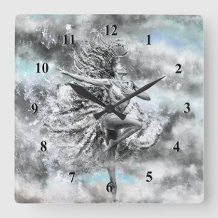 Vrouwen dansen in de wolken - Een wandklok tekenen Vierkante Klok