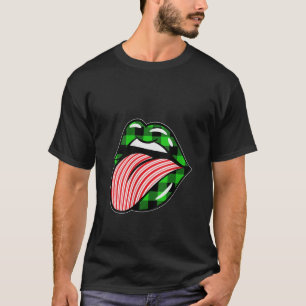 Vrouwen De Kerstmis Groene Plaid Candy Cane Lips C T-shirt