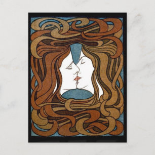 Vrouwen delen een Kiss-briefkaart Briefkaart