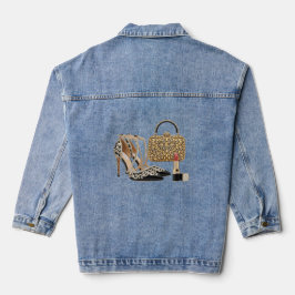 Vrouwen Diamant Hoge Hak & Crystal Handtas Art Denim Jacket
