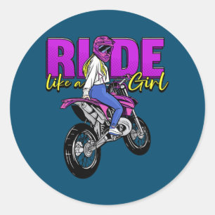 Vrouwen die als een meisje naar een vrouwenmotocro ronde sticker