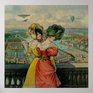 Vrouwen die naar de wereldbeurs kijken, 1904 poster
