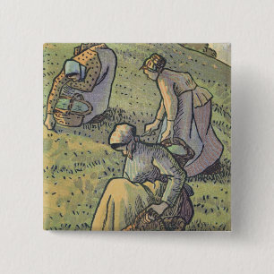 Vrouwen die paddenstoelen verzamelen uit de "Trava Vierkante Button 5,1 Cm