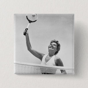 Vrouwen die Tennis spelen 2 Vierkante Button 5,1 Cm