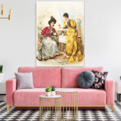 vrouwen Drink Antiek doek op wijn Canvas Afdruk (Insitu (Woonkamer))