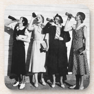 Vrouwen Drink Bier Oude Fotografie Bier Onderzetter