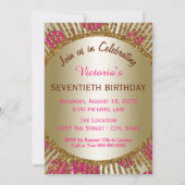 Vrouwen Elegant 70ste Verjaardagsfeest Fuchsia Gol Kaart (Achterkant)