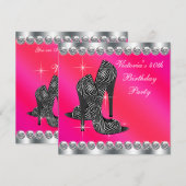 Vrouwen Elegant Hot Pink 40ste Verjaardag Party Kaart (Voorkant / Achterkant)