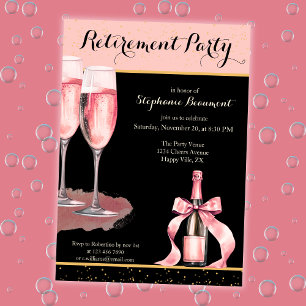 Vrouwen Elegant Zwart Champagne Pensioenfeest Kaart