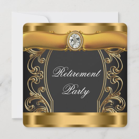 Vrouwen Elegant Zwart en Goud Pensioen Partij Kaart (Voorkant)
