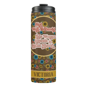Vrouwen Empowerment Retro 60s & 70s Floral Geel Thermosbeker