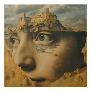 Vrouwen en kasteel surrealisme foto afdruk