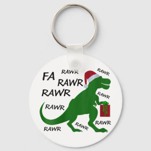 Vrouwen Fa Rawr Dinosaur T-rex kerstfeest Santa T- Sleutelhanger
