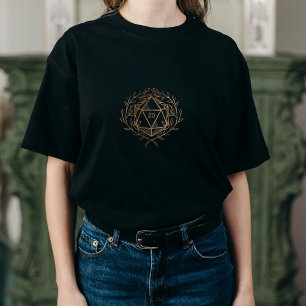 Vrouwen Fantasy Gold D20 Laurel Wreath T-shirt