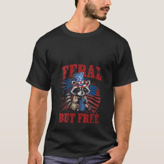 Vrouwen Feral maar vrij Grappig Patriottisch 4th J T-shirt