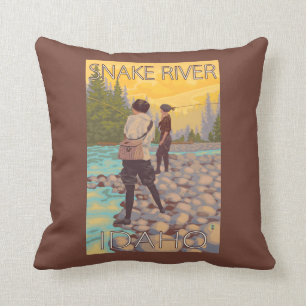 Vrouwen Fly Fishing - Snake River, Idaho Kussen
