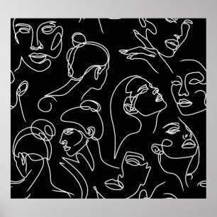 Vrouwen geconfronteerd met Abstract tekenpatroon Poster