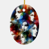 vrouwen geconfronteerd met abstracte waterverven p keramisch ornament (Voorkant)