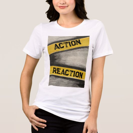 Vrouwen Geel & Grafiet "Actie en Reactie" Tri-Blend Shirt (Voorkant)