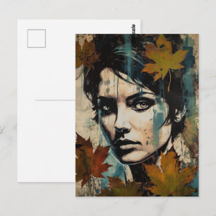 Vrouwen Gezicht en Blad Collage Briefkaart