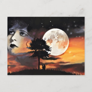 Vrouwen gezicht maanboom silhouet abstracte kunst briefkaart