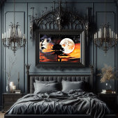 Vrouwen gezicht maanboom silhouet abstracte kunst canvas afdruk