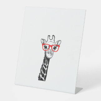 Vrouwen Giraffe met Bril Gift voor Zoo Animal Lo Reclamebord Met Voetstuk