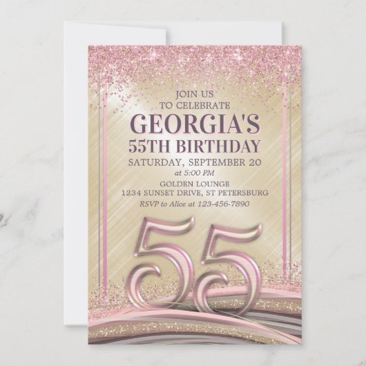 Vrouwen Glam 55e verjaardag uitnodiging (Voorkant)