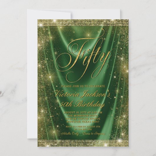 Vrouwen Glam Emerald Groen Goud 50e Verjaardag Kaart (Voorkant)