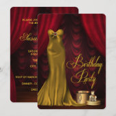 Vrouwen Glamoureus Ruby Red Gold Verjaardagsfeest Kaart (Voorkant / Achterkant)