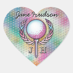 Vrouwen Golfer Custom Monogram Ontwerp Hart Sticker
