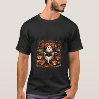 Vrouwen Grappig  Spook Boek Lezen Pompoen Ha T-shirt