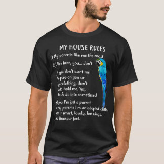 Vrouwen Grappige Blauwe en Gouden Macaw Mijn Huis  T-shirt