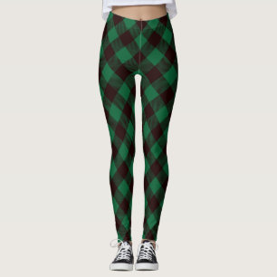 Vrouwen Green Black Diamond Plaid Leggings