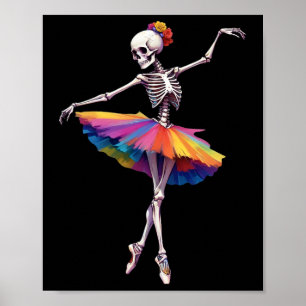 Vrouwen Halloween Dancing Skeleton Rainbow Balleri Poster