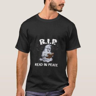 Vrouwen Halloween Ghost leest boek in vrede oktobe T-shirt