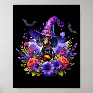Vrouwen Halloween Spoky Hekserig Dasje Hond Zwart Poster