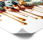Vrouwen Hand 100 dollar Bill Liquid Gold Dripping Poster (Hoek)