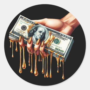 Vrouwen Hand 100 dollar Bill Liquid Gold Dripping Ronde Sticker