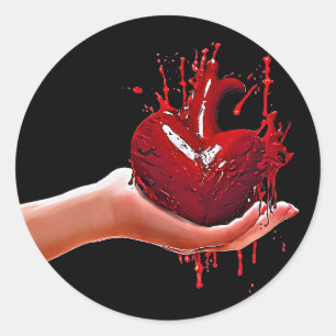 vrouwen hand houden bloederige hart gebroken Art Ronde Sticker