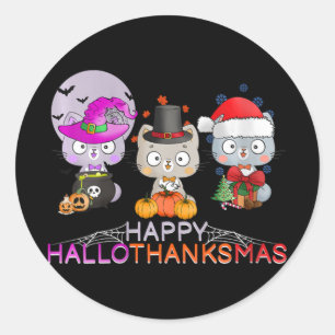Vrouwen Happy Hallothanksmas - Halloween Thanksgiv Ronde Sticker