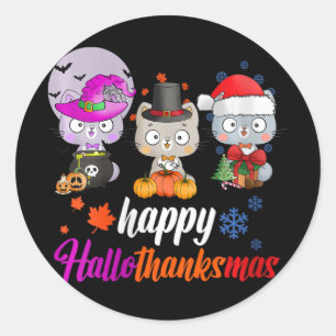 Vrouwen Happy Hallothanksmas - Halloween Thanksgiv Ronde Sticker