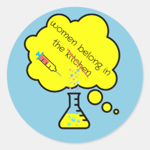 Vrouwen horen thuis in het lab ronde sticker