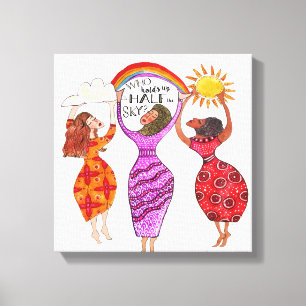 Vrouwen houden de helft van de hemel vast canvas afdruk
