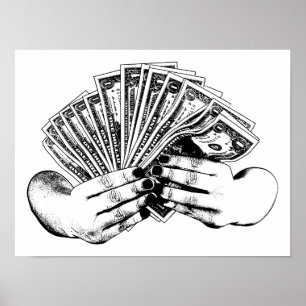 vrouwen houden geld bij wisselgeld inkt kunst poster
