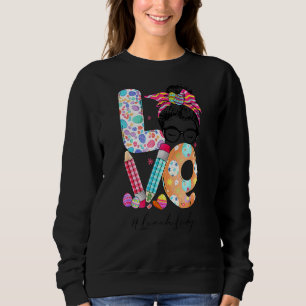 Vrouwen houden van Lunch Lady Messy Bun Easter Mat Trui