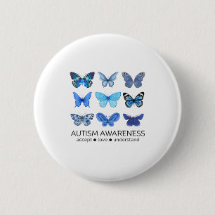 Vrouwen In April Dragen Blauwe Vlinder Autisme Men Ronde Button 5,7 Cm